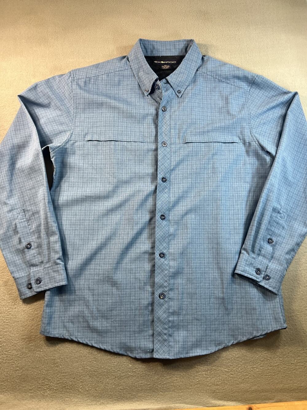 ExOfficio Men's Long Sleeve Button-Down Shirt X-Large Blue Casual Travel Outdoor